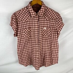 Wrangler Twenty X Short Sleeve Pearl Snap studded Western Shirt pink gold size L